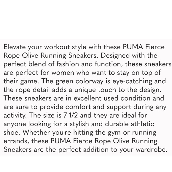 🌹🌹Puma Fierce Rope Olive Running Sneakers Size 7.5🌹🌹 - Picture 7 of 7
